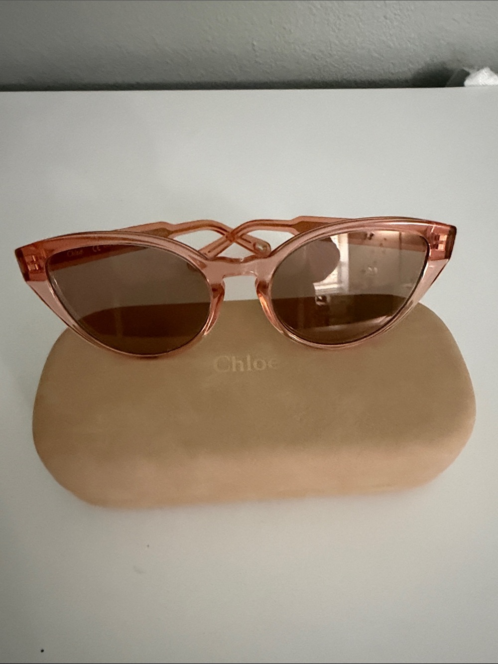 Chloe Transparent Pink Cat-Eye Sunglasses with Brown Lenses